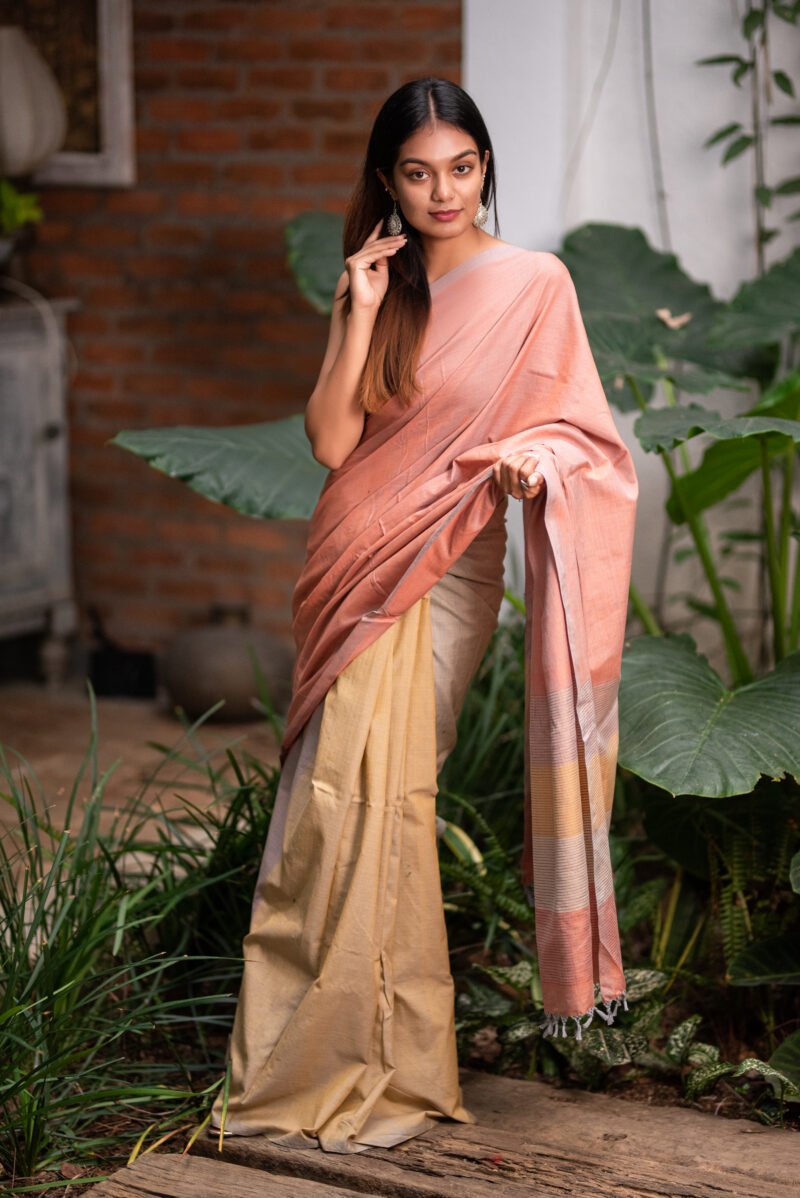 Blush Harmony – Handwoven Cotton Saree