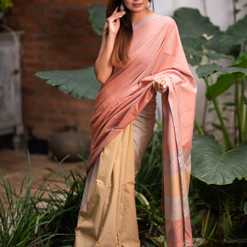 Blush Harmony – Handwoven Cotton Saree