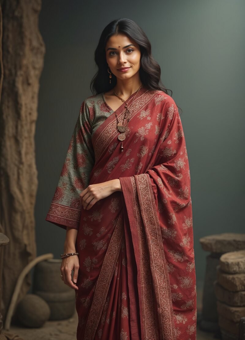 Rustic Charm – Handloom Saree with Motifs