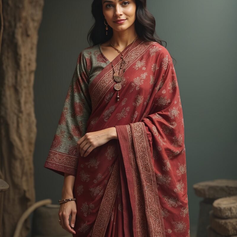 Rustic Charm – Handloom Saree with Motifs