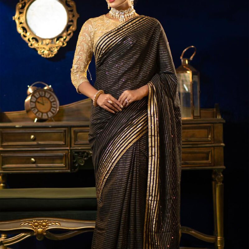 Midnight Elegance Black & Gold Saree