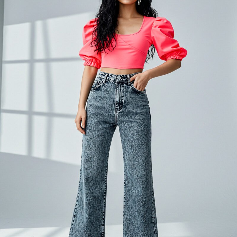 Neon Edge Acid-Wash Wide Jeans