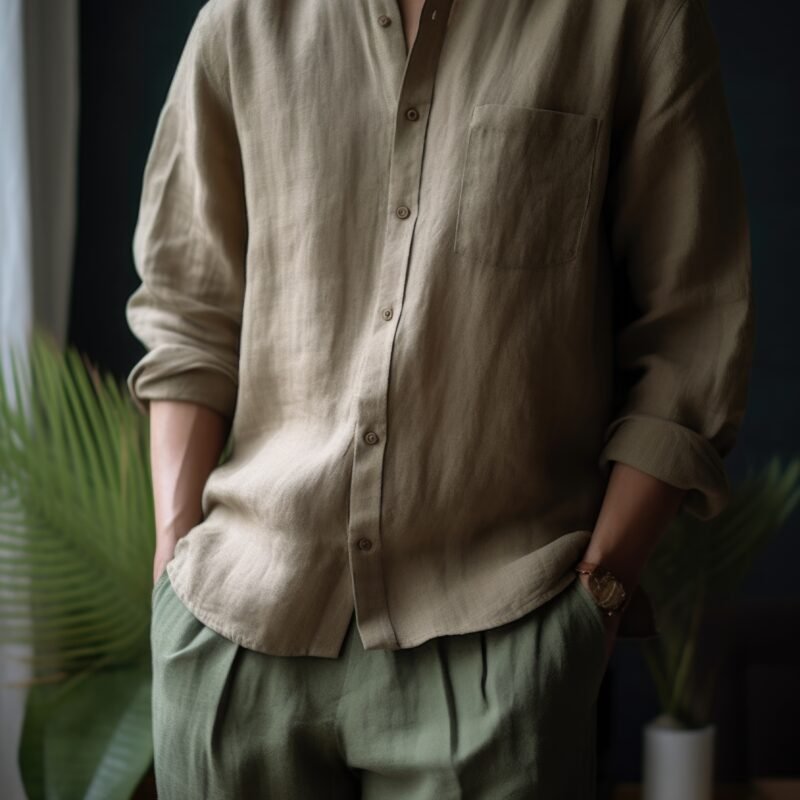Earth-Tone Mandarin Collar Shirt