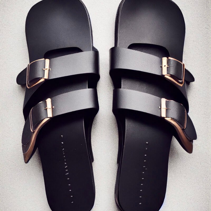 Black Dual-Strap Buckle Sandals
