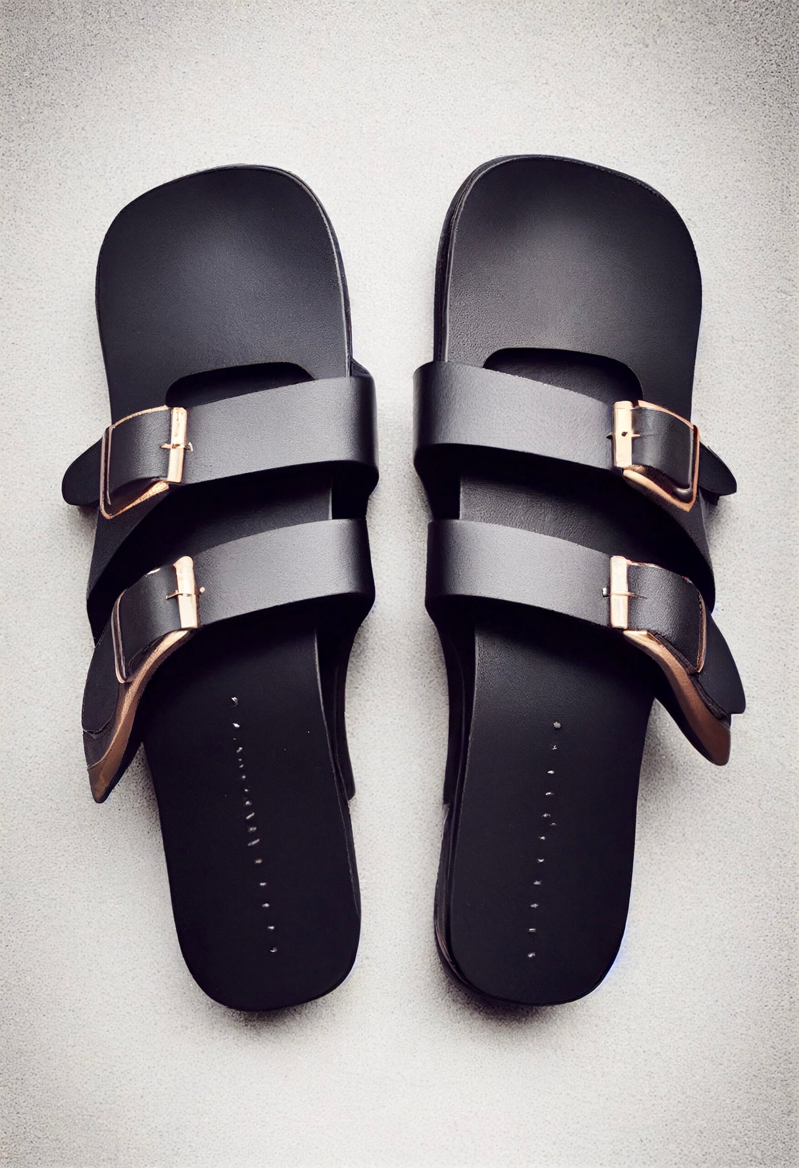 Black Dual-Strap Buckle Sandals