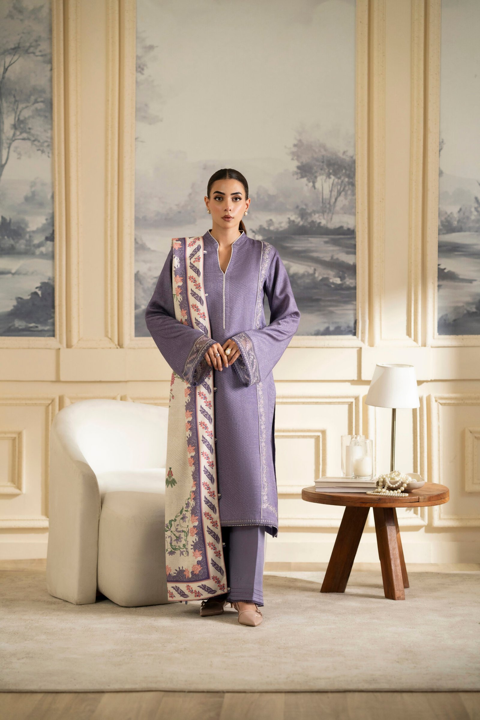 Lavender Pastel Embroidered Suit