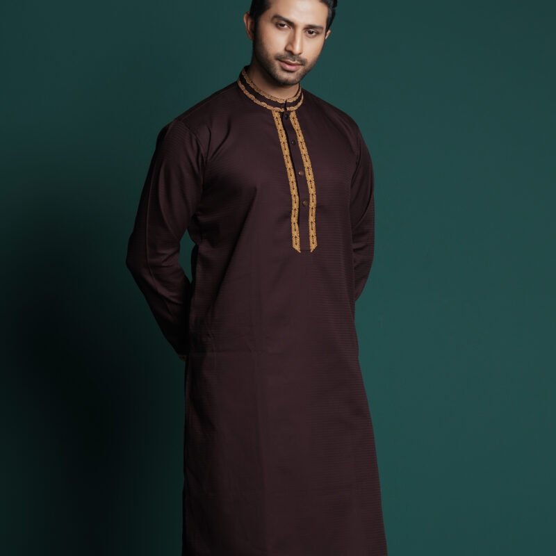 Chocolate Brown Embroidered Kurta