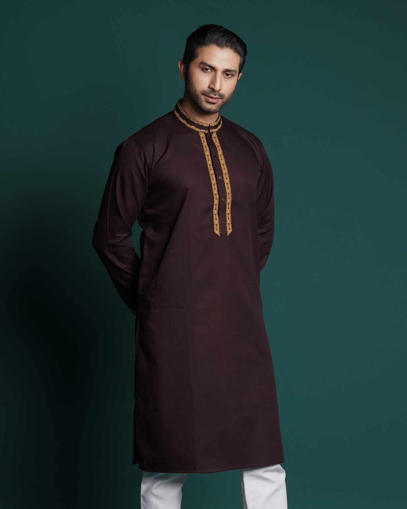 Chocolate Brown Embroidered Kurta