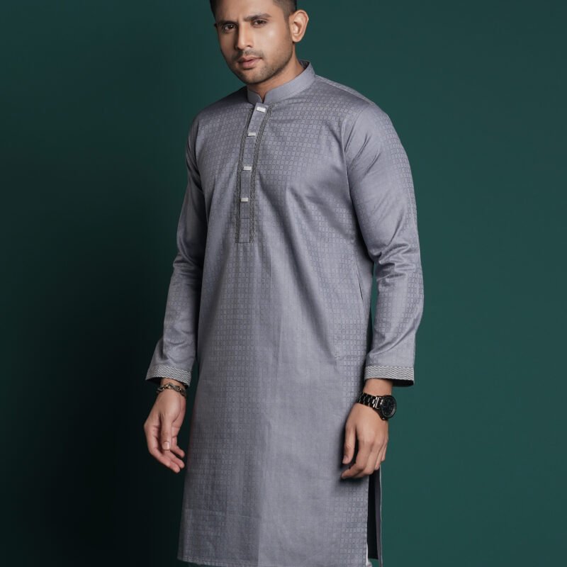 Grey Patterned Kurta for Men