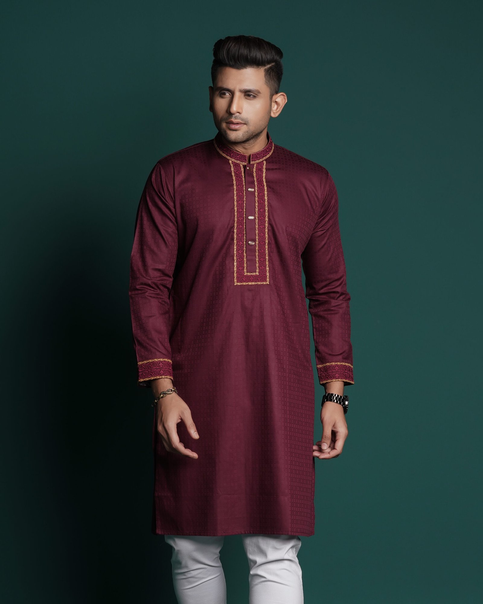 Maroon Kurta with Golden Embroidery