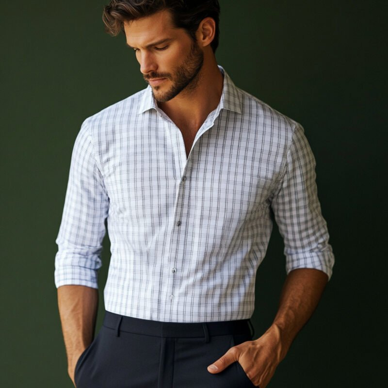 White Checkered Formal Shirt