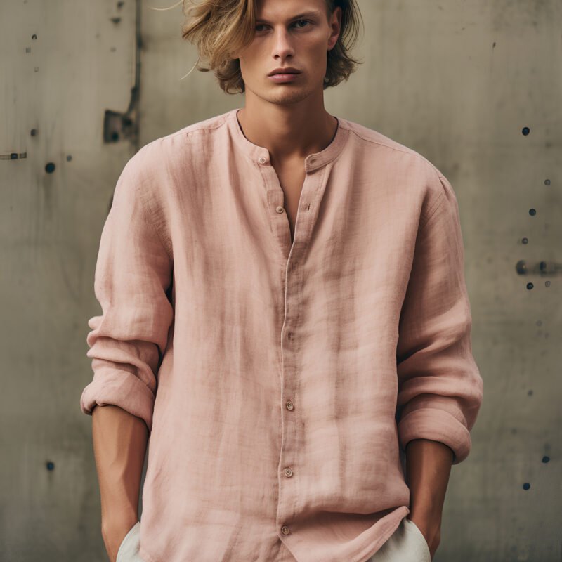 Blush Linen Mandarin Shirt