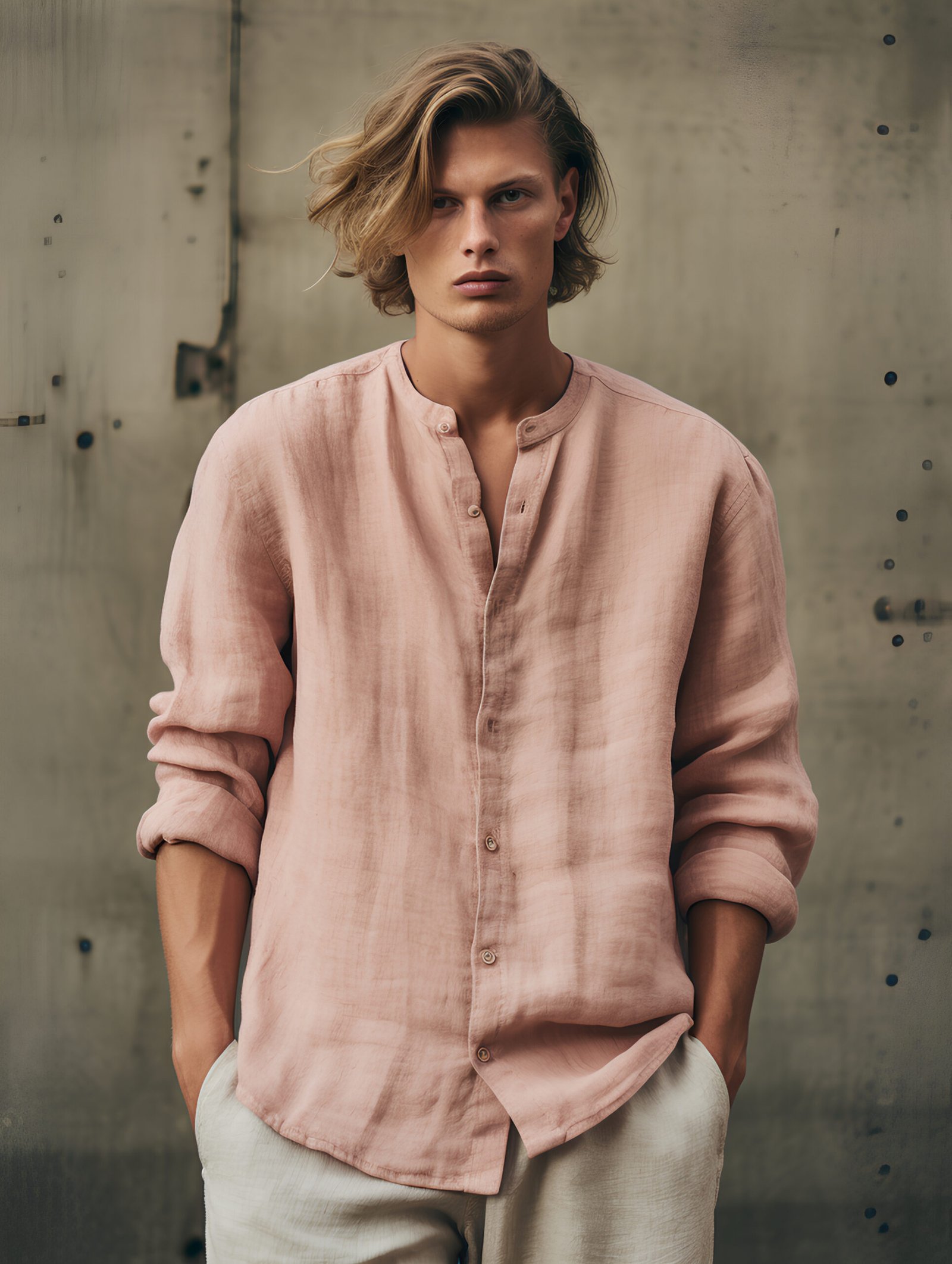 Blush Linen Mandarin Shirt