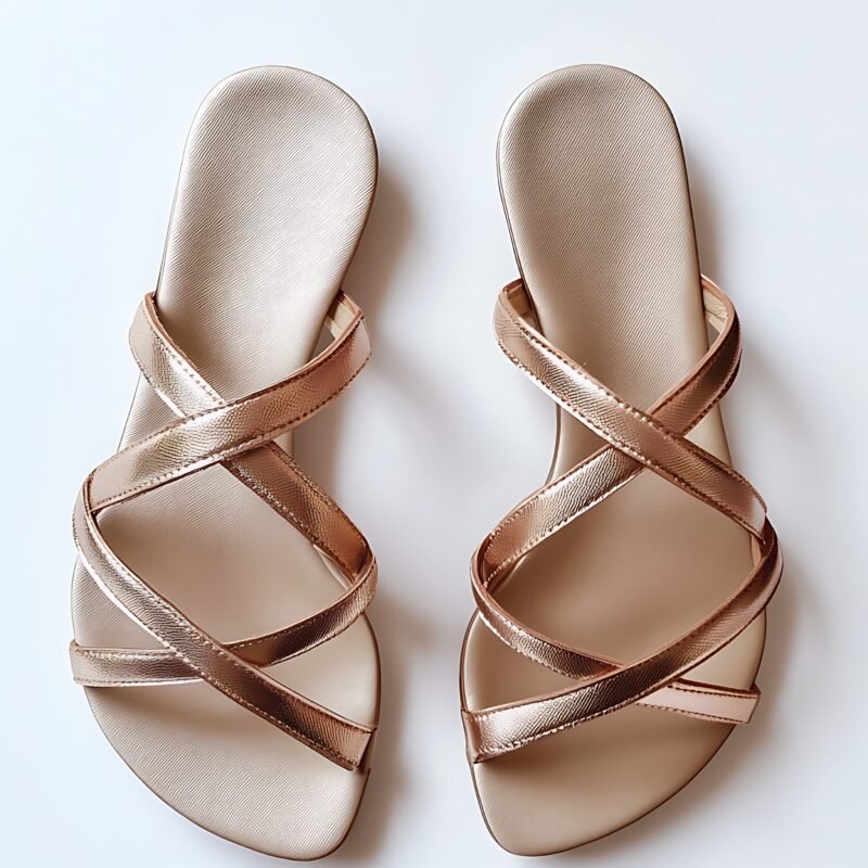 Rose Gold Criss-Cross Slides