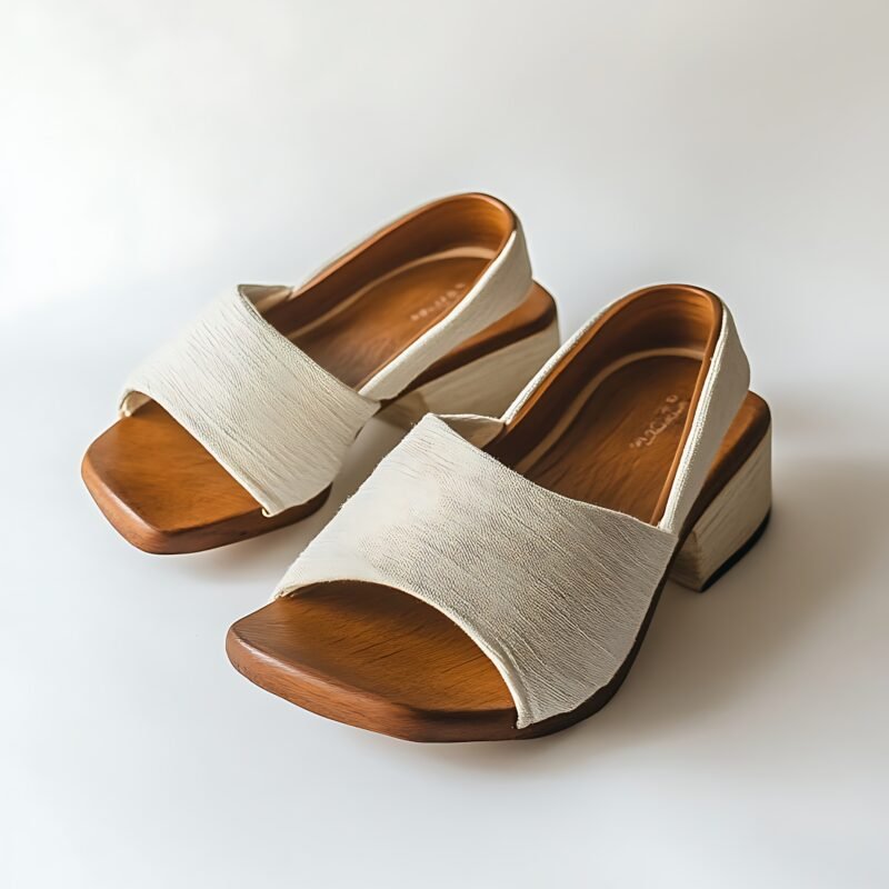 Wooden-Sole Slip-On Sandals