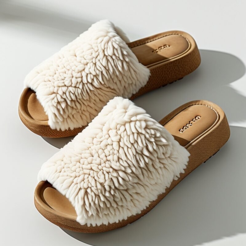 Cream Cozy Fluffy Platform Slippers