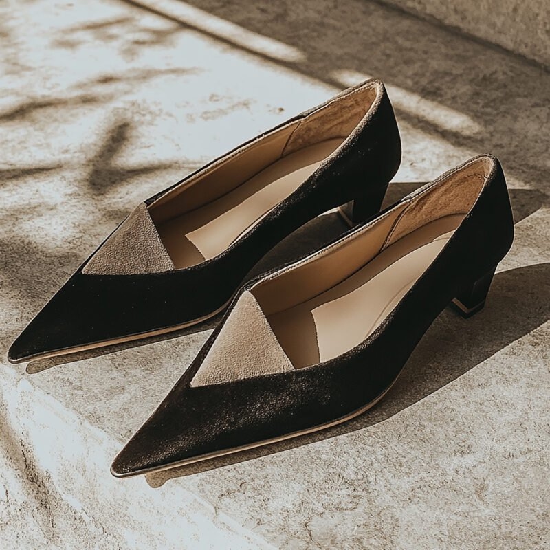 Two-Tone Velvet Pointed Pumps