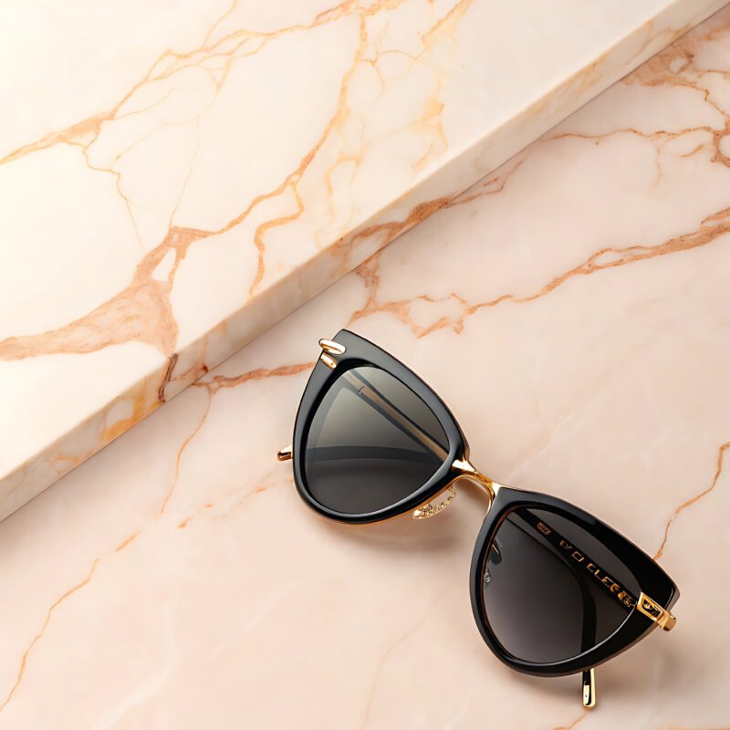 Gold-Trim Black Cat-Eye Luxury Shades