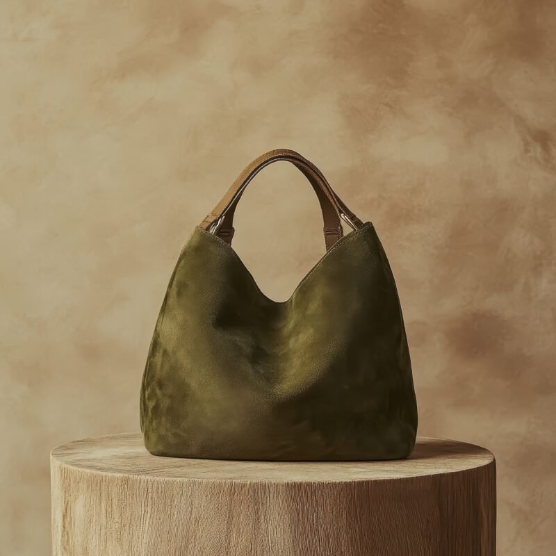 Olive Suede Slouch Bag