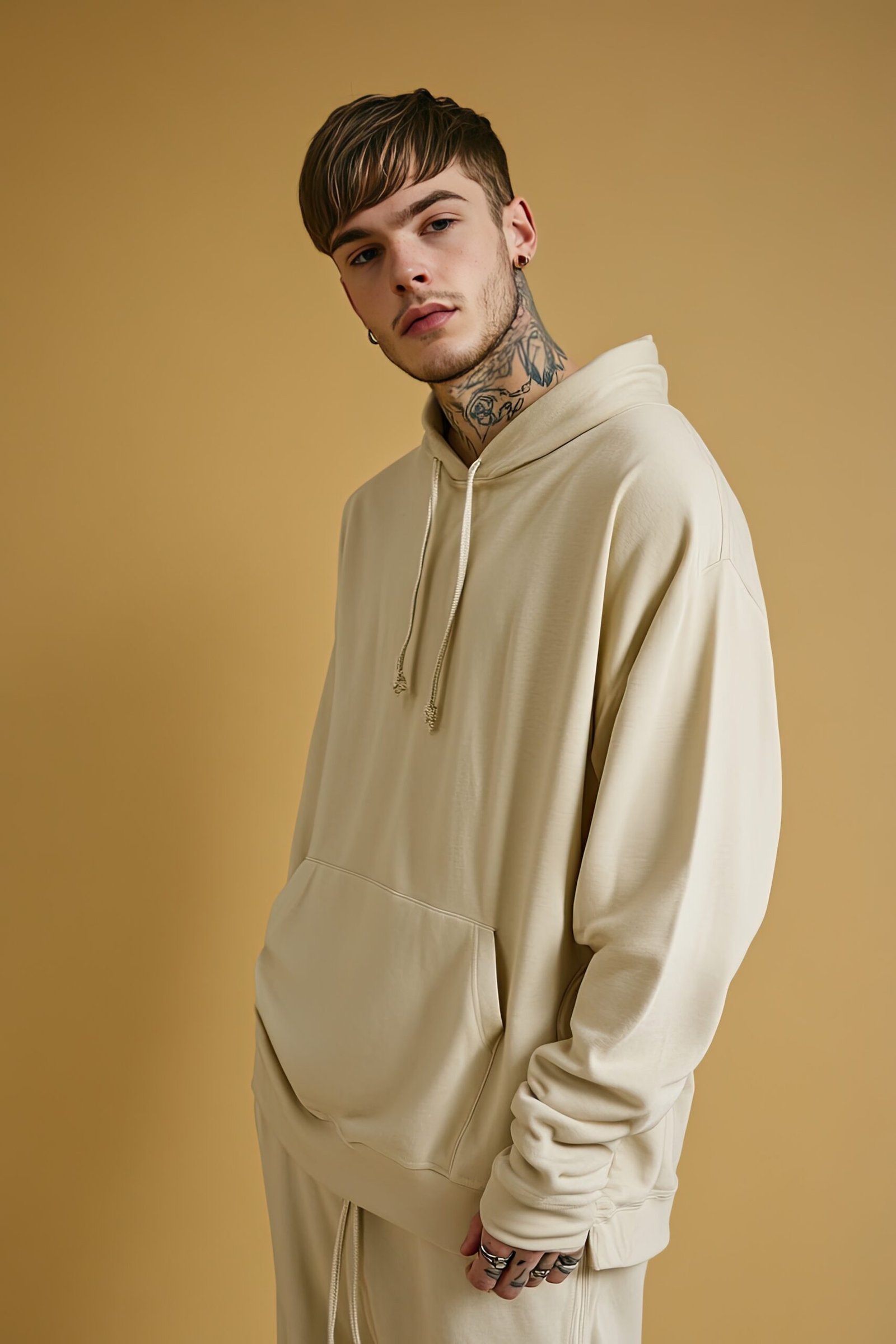 Sand Cream Minimal Hoodie