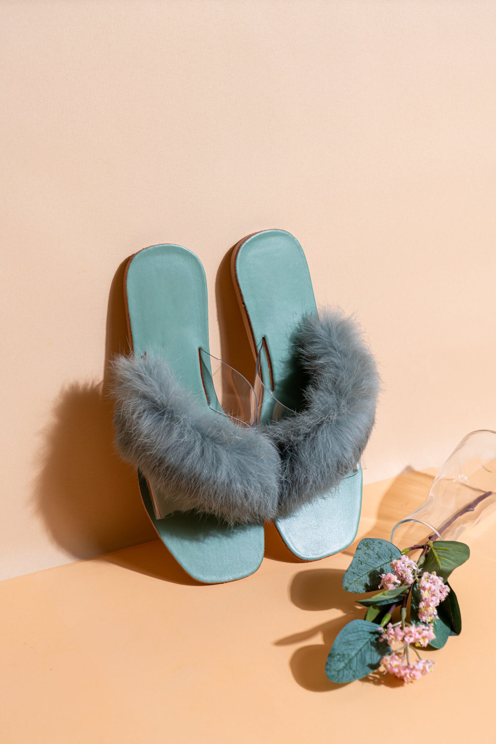 Teal Furry Comfort Slides
