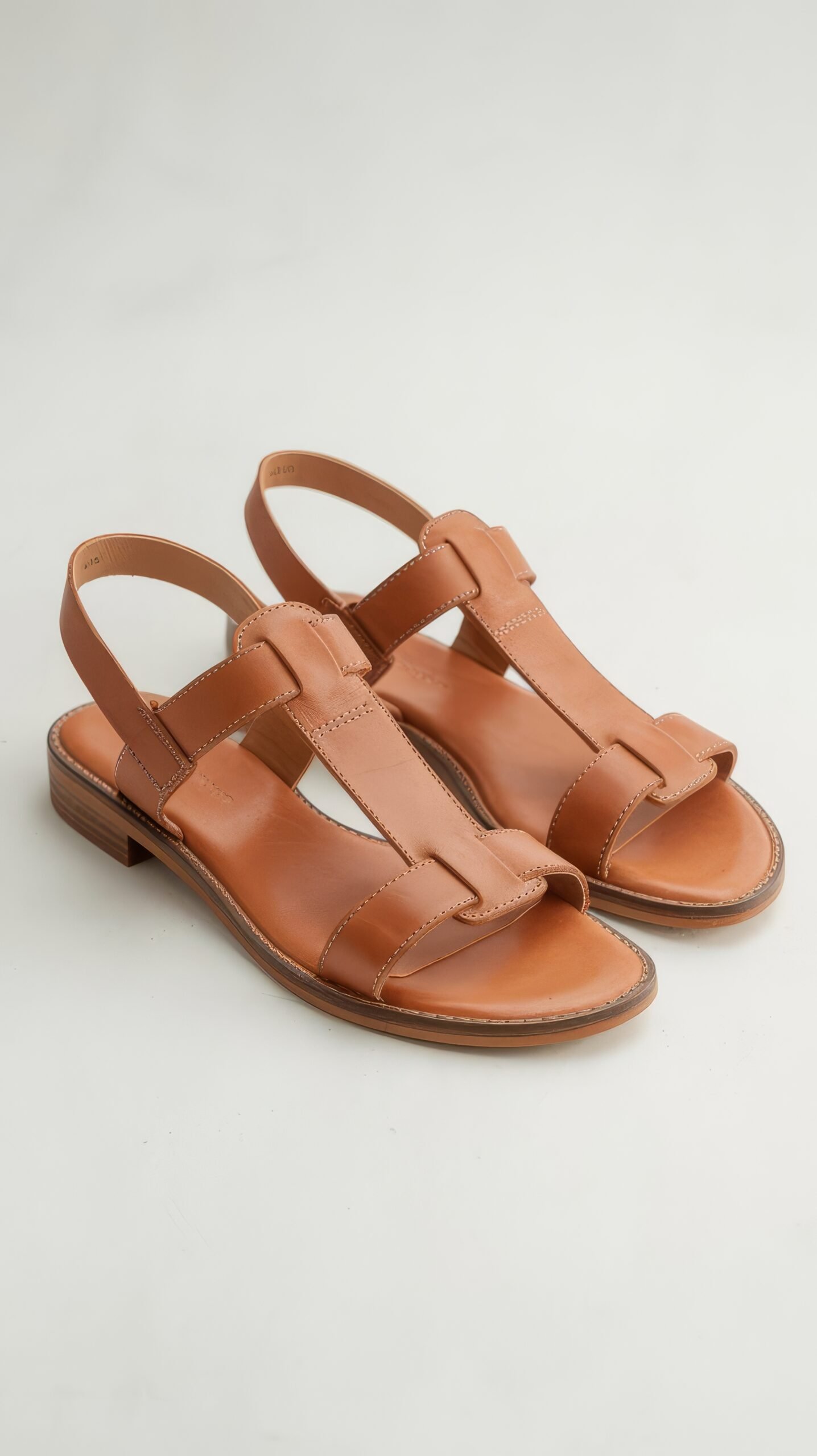 Tan Leather T-Strap Sandals