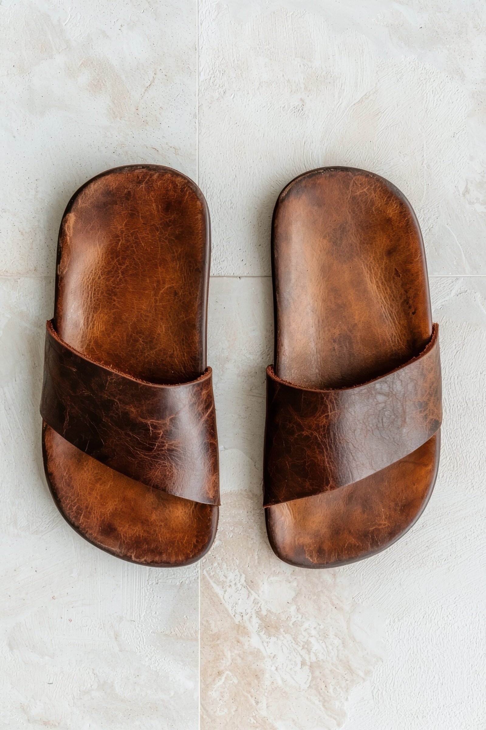 Rustic Raw-Edge Leather Slides